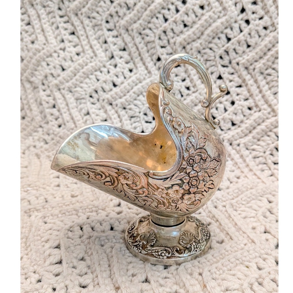 Leonard Silver Plated Sugar Scuttle Ornate Floral Repousse Made in Italy Vintage